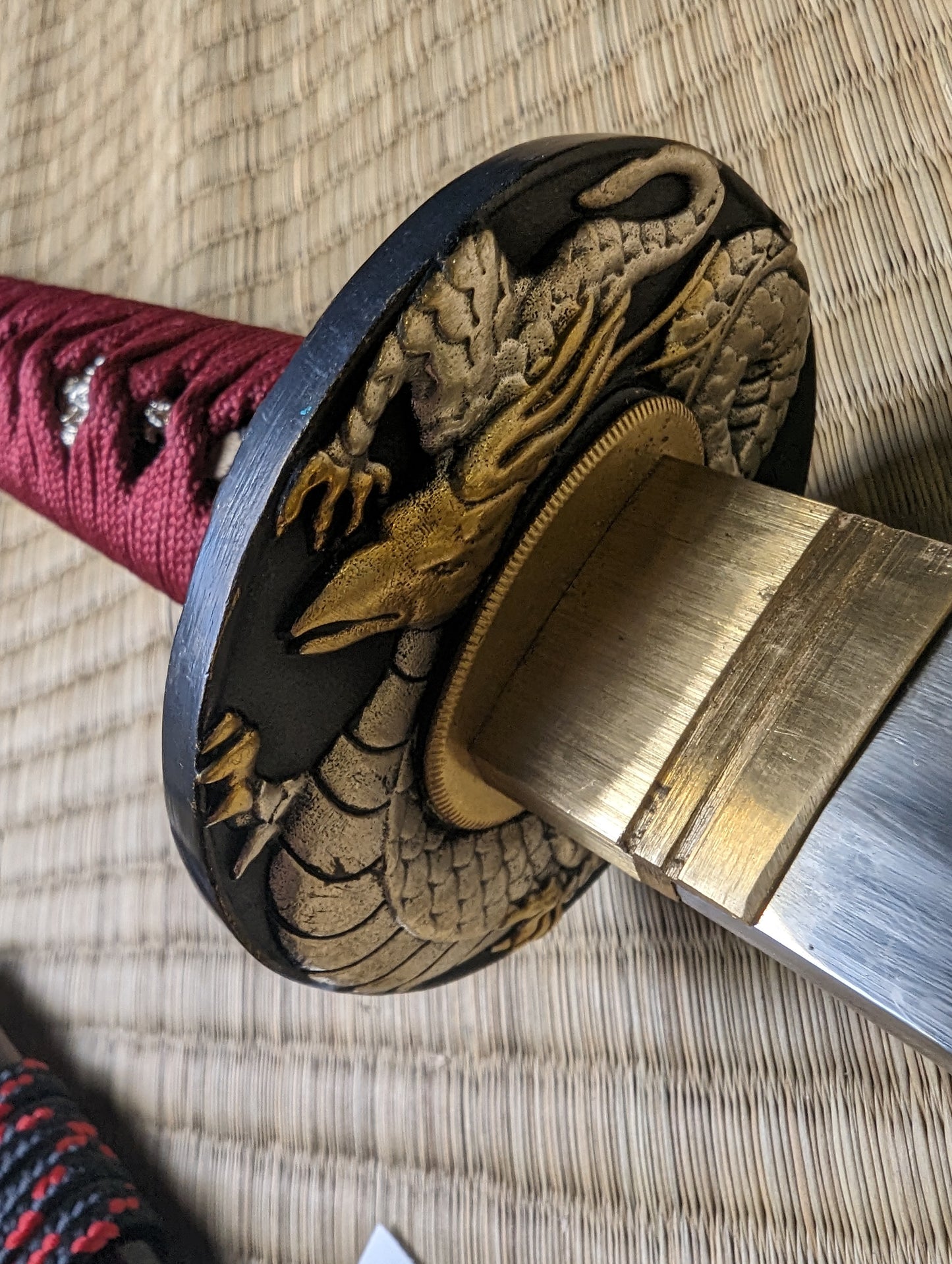 Katana - Crimson Dragon - Deep Curve, Folded Steel, Clay Tempered, Brass Fittings