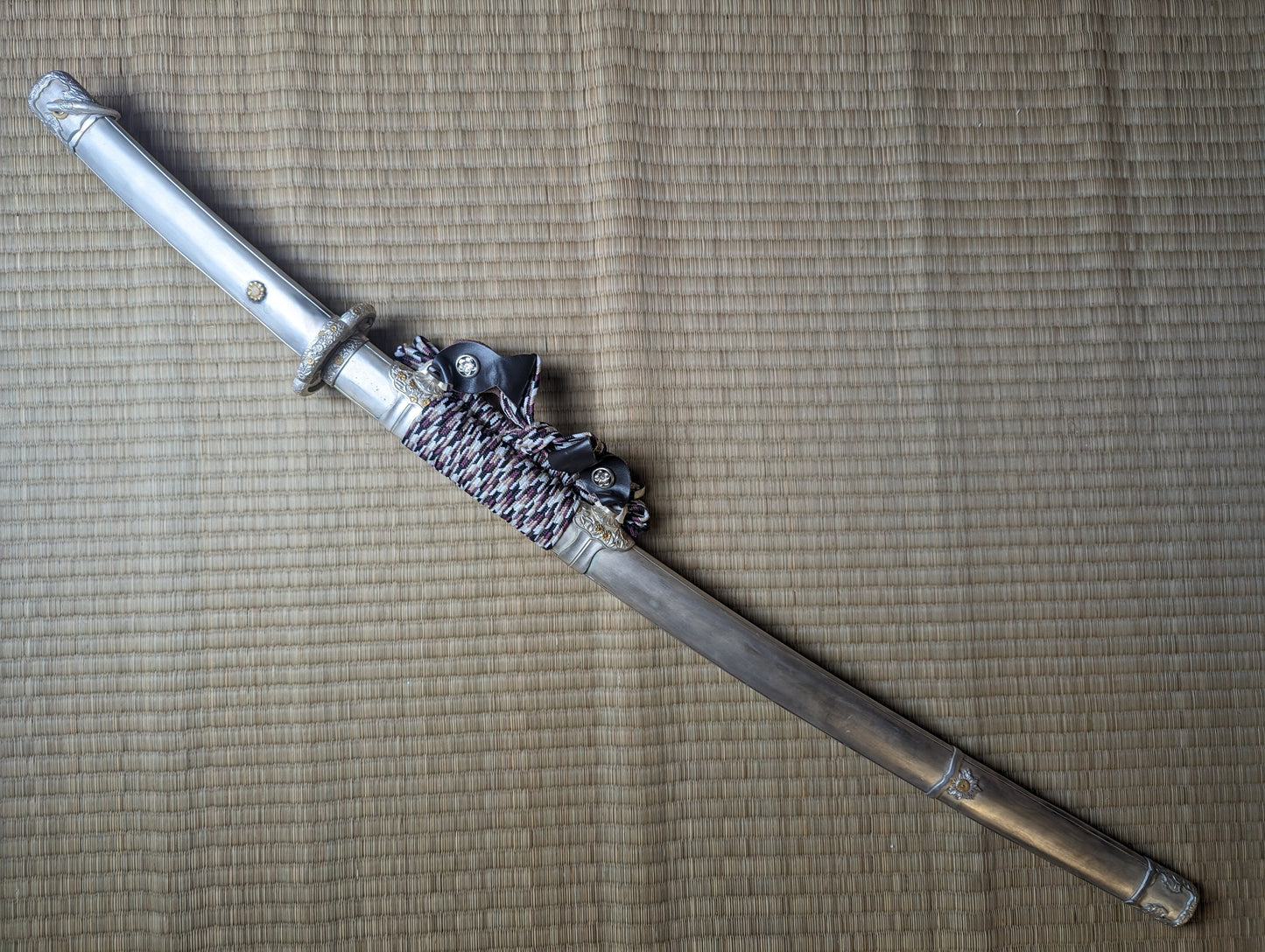 BLEMISHED Phoenix Arms Tachi - Silver Hyogo - clay tempered sanmai