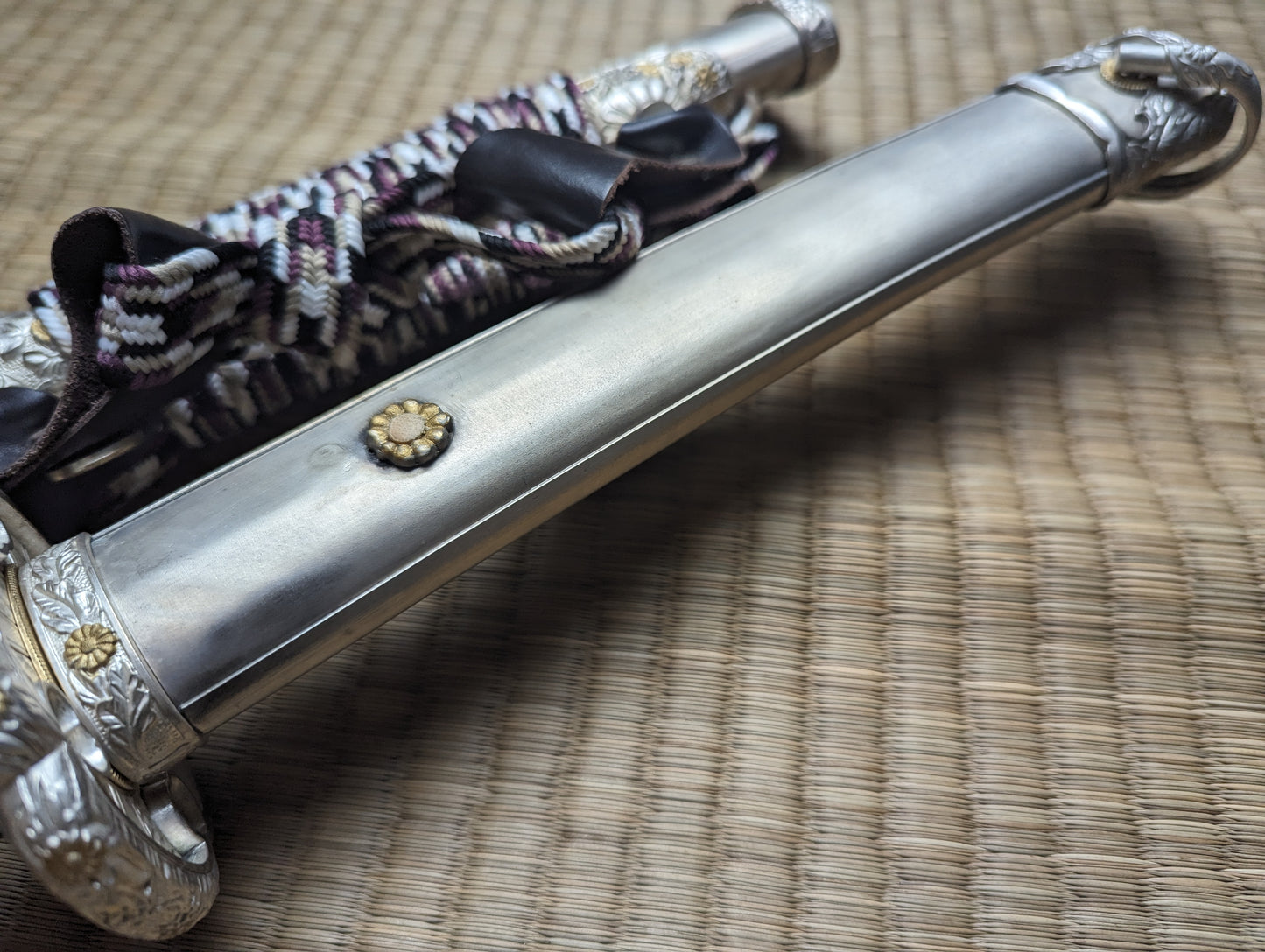 BLEMISHED Phoenix Arms Tachi - Silver Hyogo - clay tempered sanmai