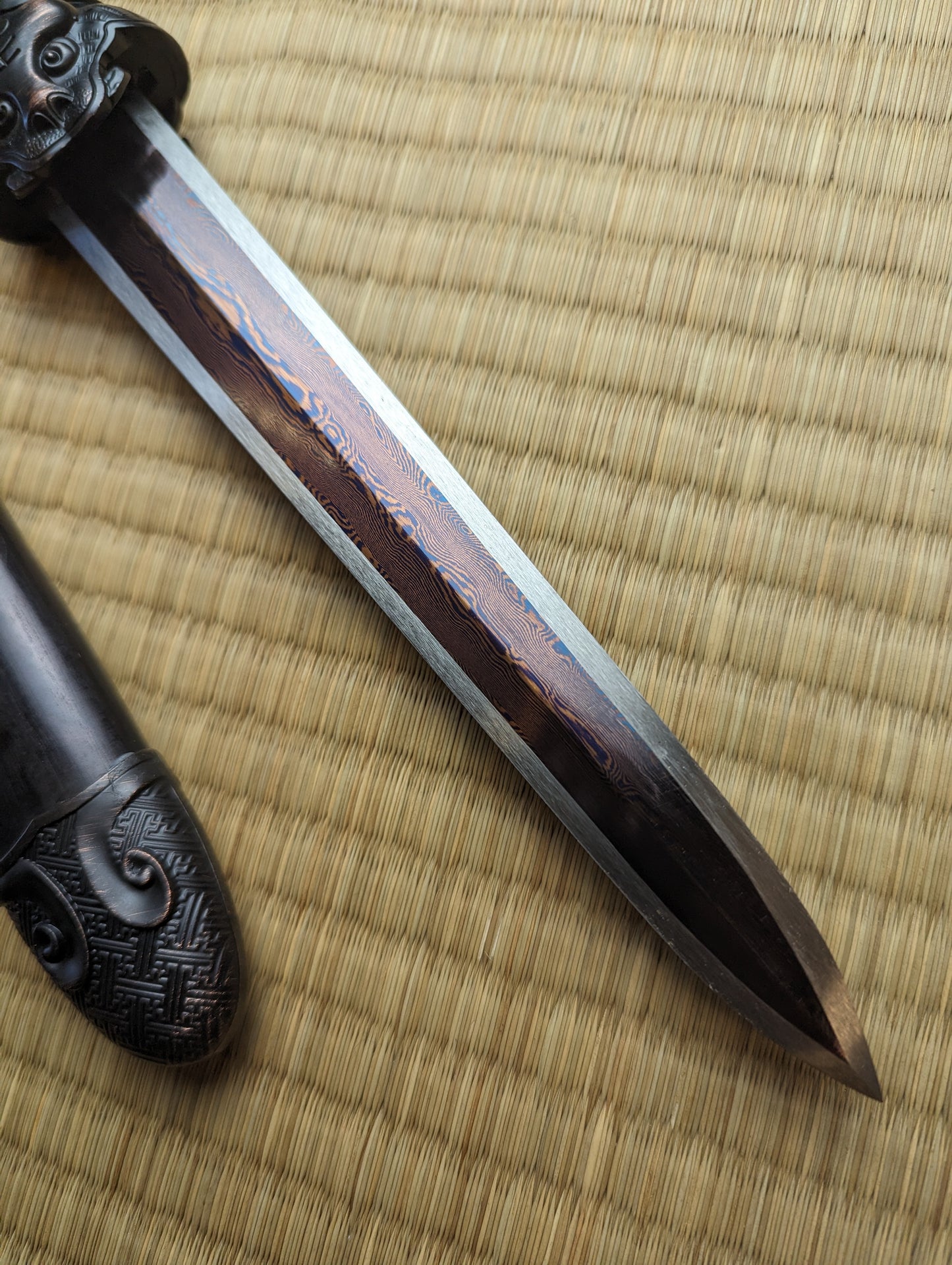 Jian Dagger, Damascus Steel Eight-Sided Blade, Blade Stripe