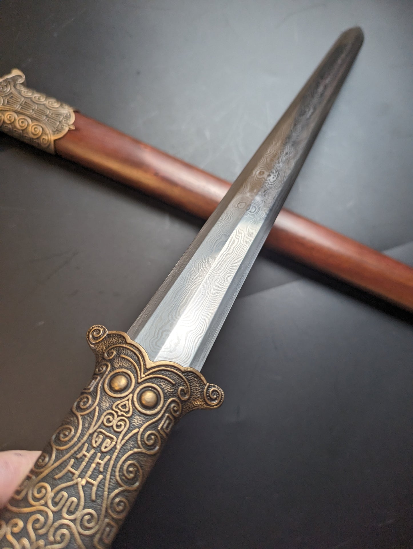 Phoenix Arms Jian - Brass Handle Damascus Steel