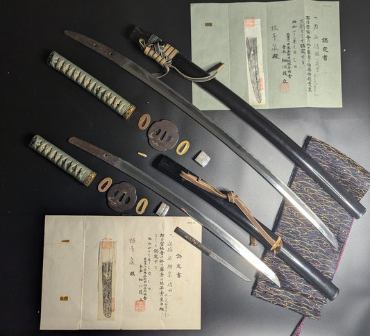 Antique Nihonto - Daishou Katana and Wakizashi, Muromachi (425+ years old) - NBTHK Certified Nobununi - Sukemune