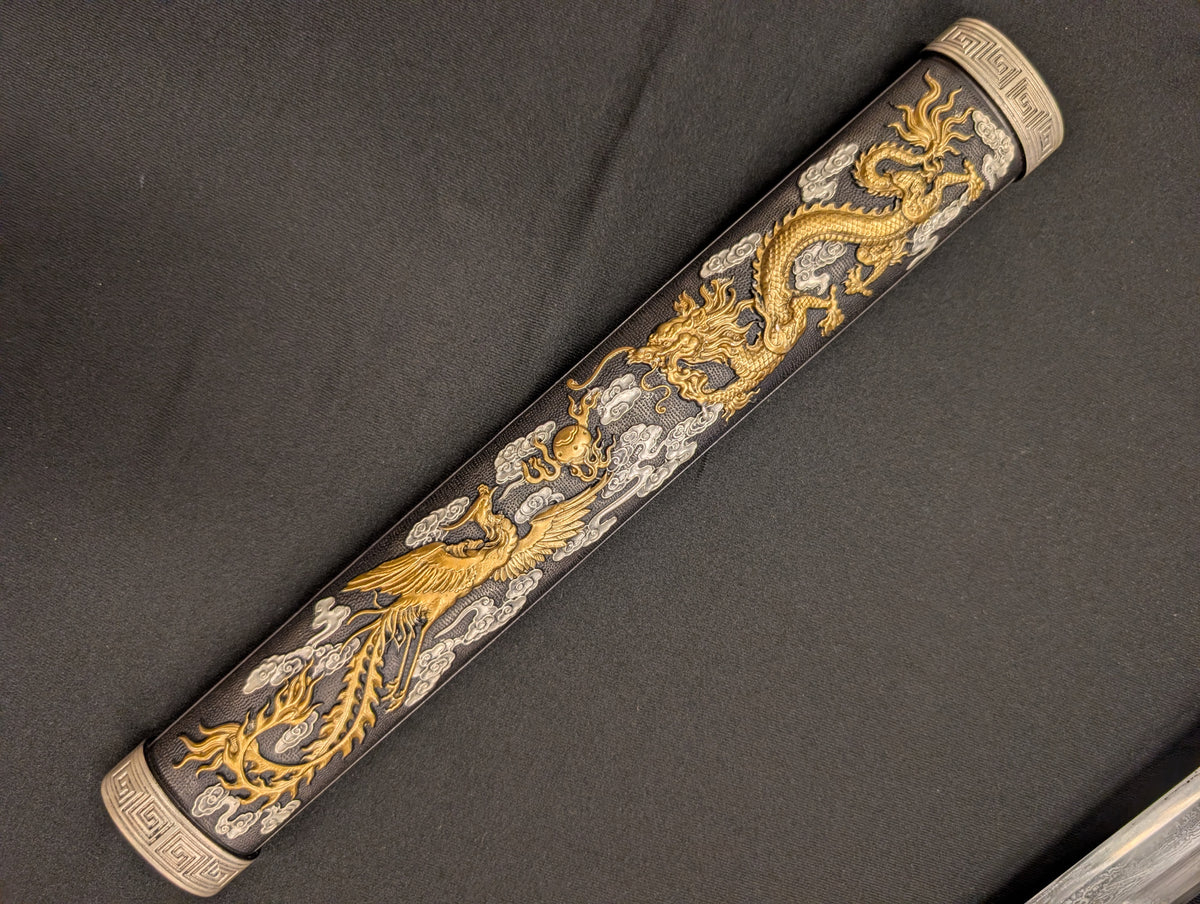 Jian Dagger, Dueling Dragon Phoenix - Damascus Steel