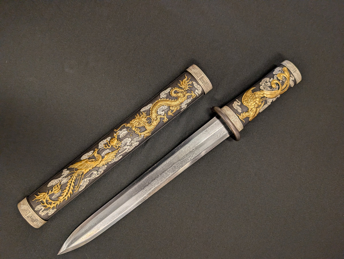 Jian Dagger, Dueling Dragon Phoenix - Damascus Steel