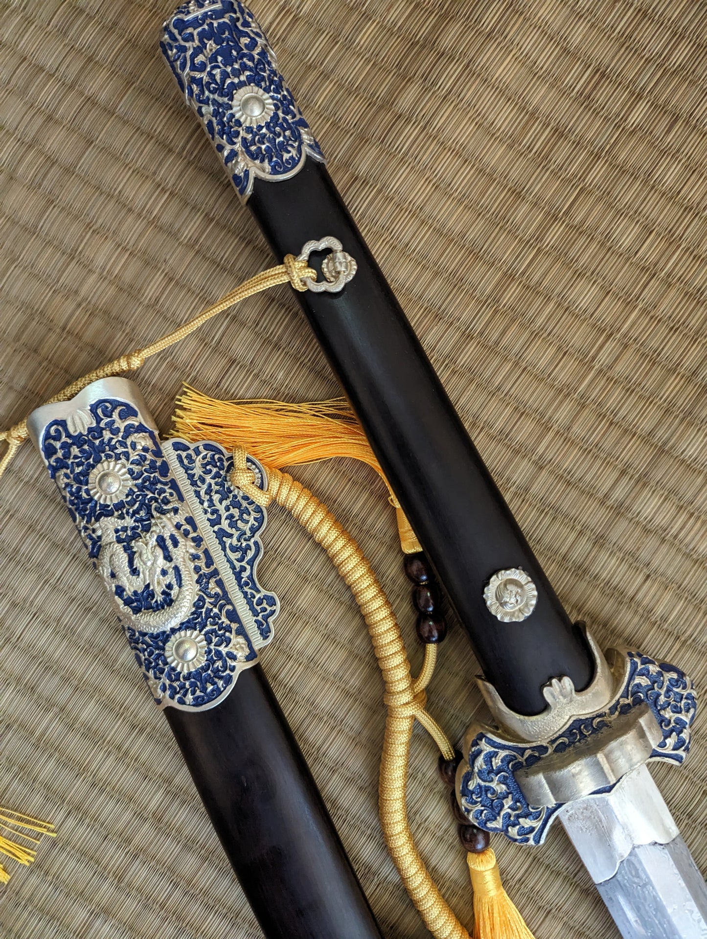 Blue Dragon Tang Jian - Phoenix Arms eight-sided Damascus, Brass fittings