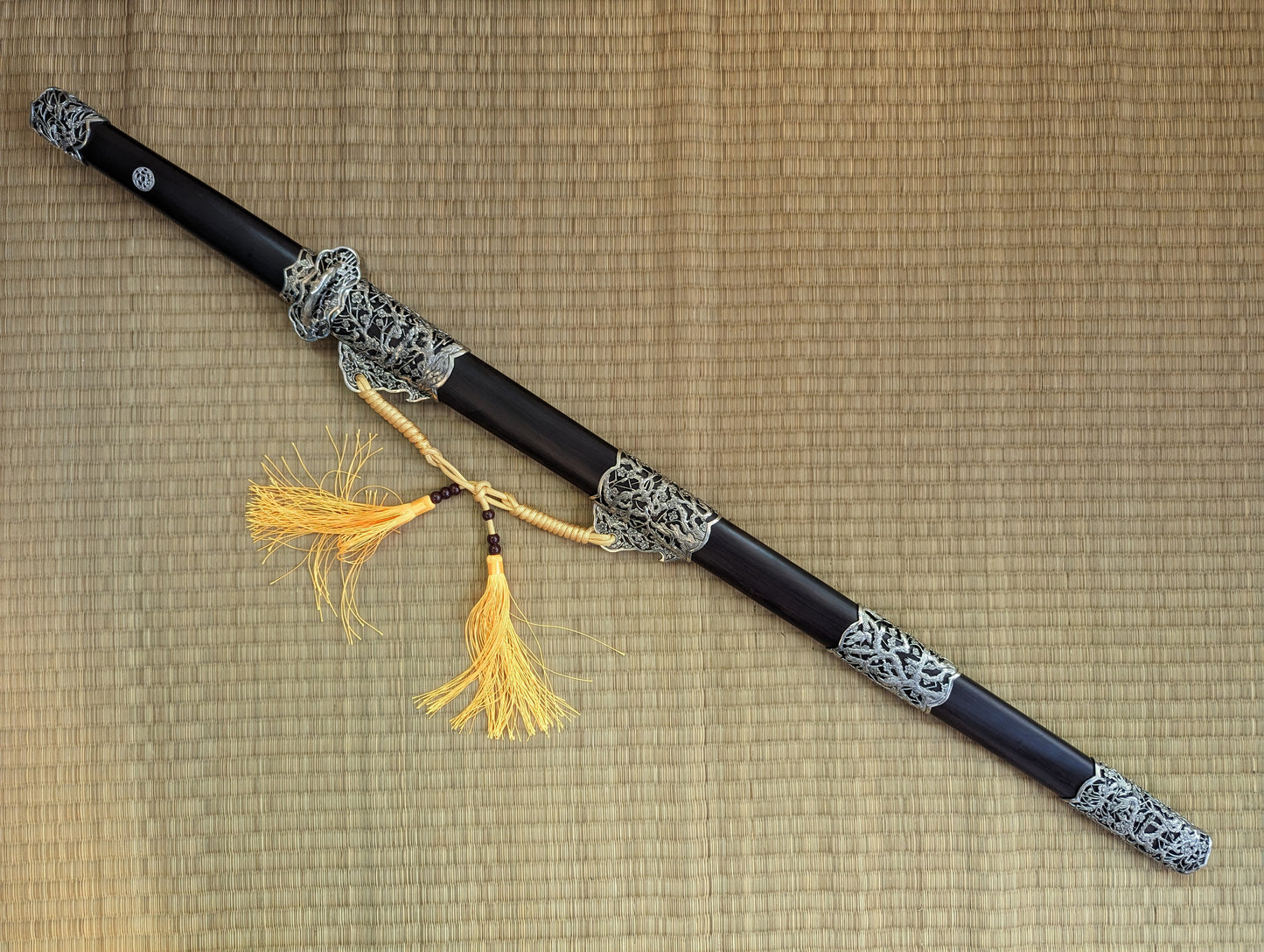 Plum Blossom Tang Jian - Phoenix Arms eight-sided feather Damascus, Brass fittings