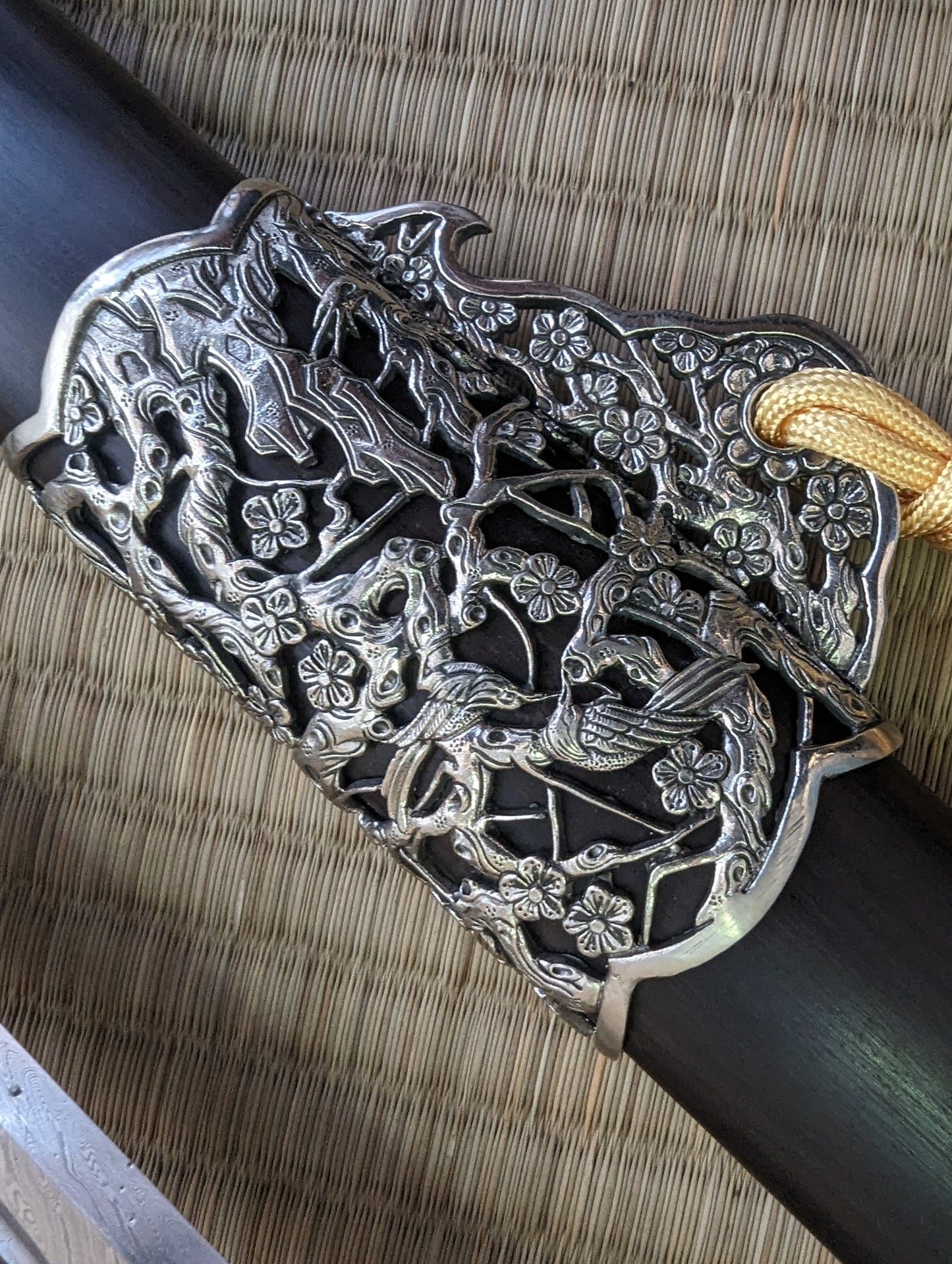 Plum Blossom Tang Jian - Phoenix Arms eight-sided feather Damascus, Brass fittings