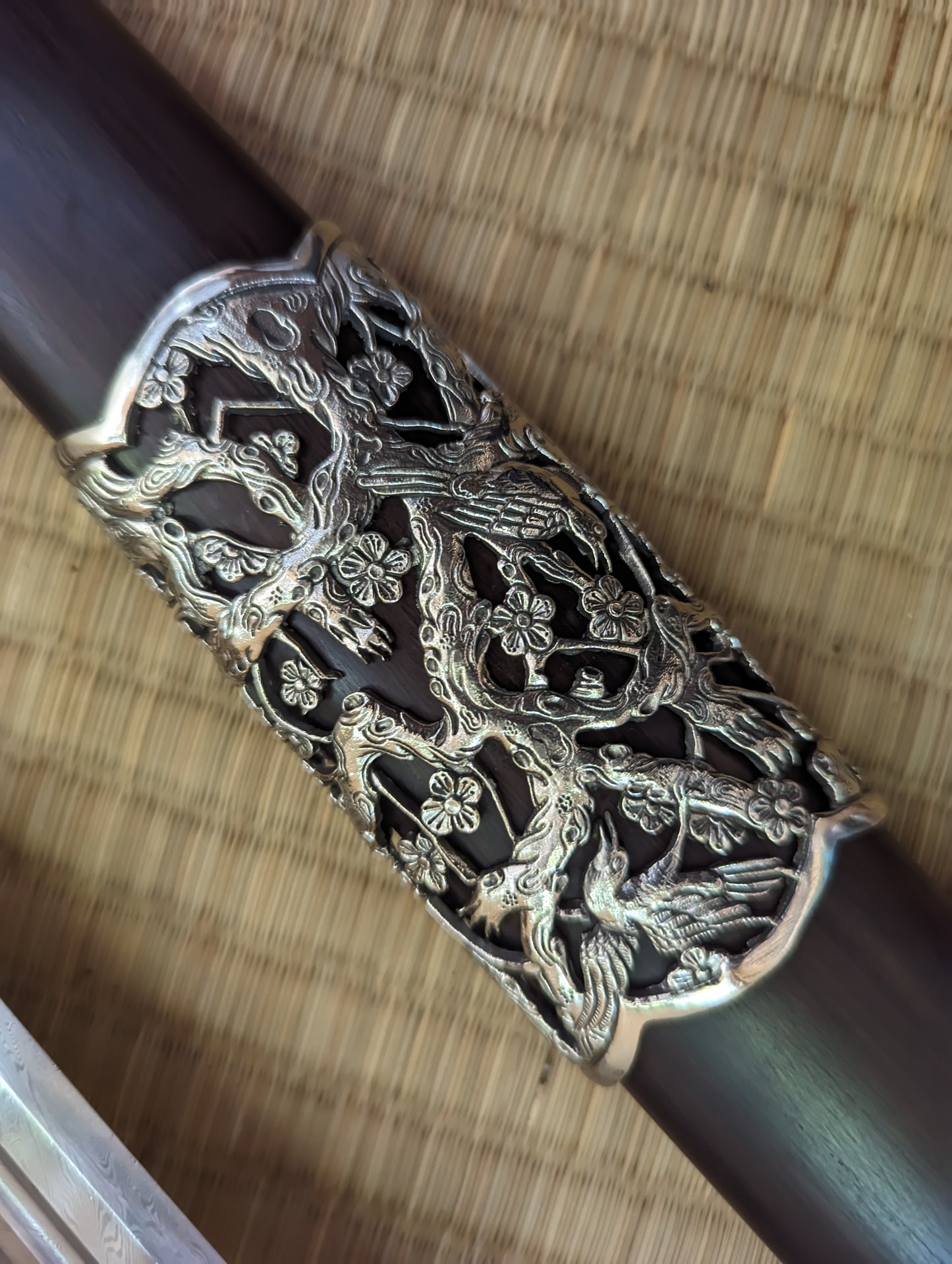 Plum Blossom Tang Jian - Phoenix Arms eight-sided feather Damascus, Brass fittings