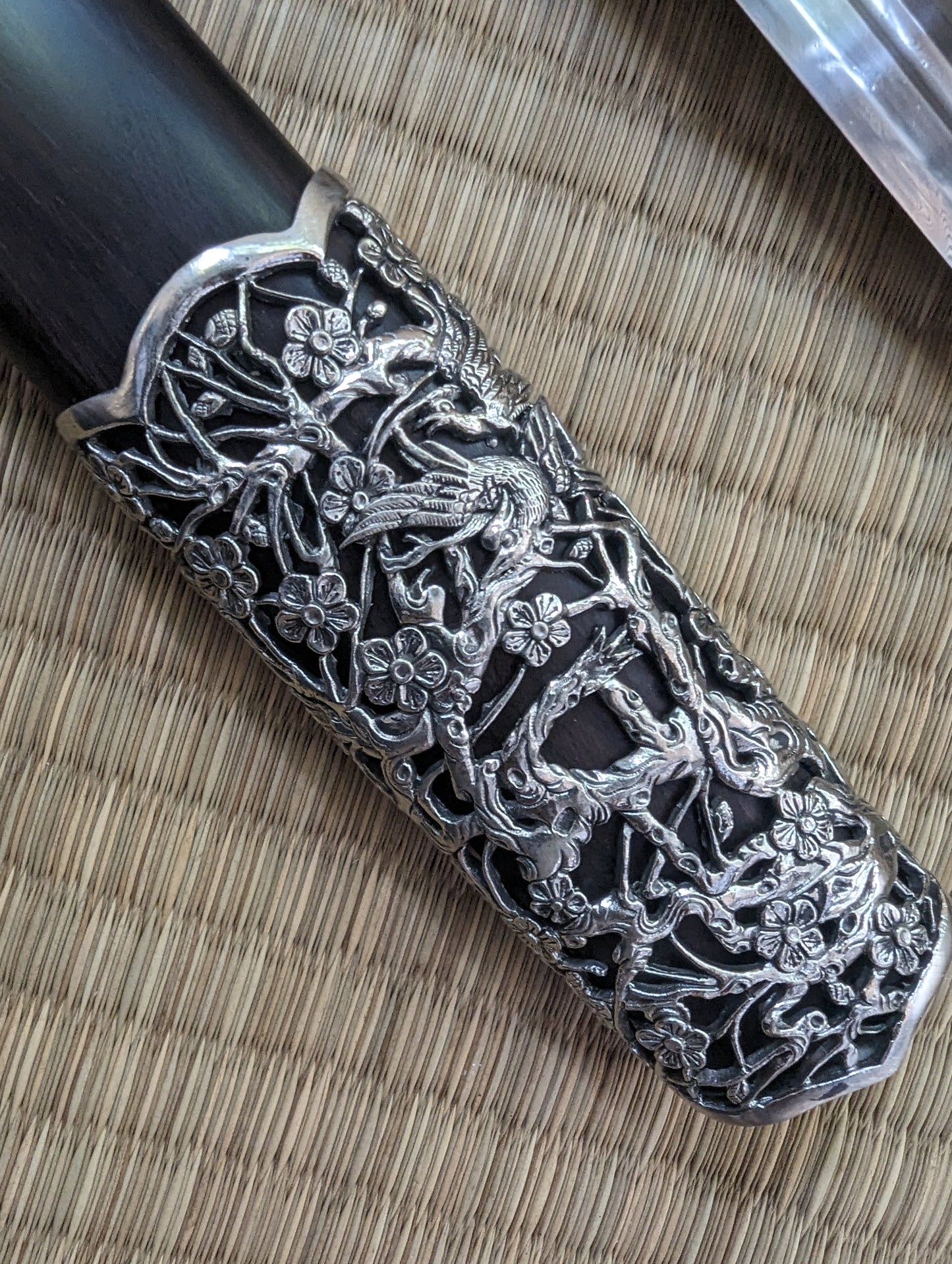 Plum Blossom Tang Jian - Phoenix Arms eight-sided feather Damascus, Brass fittings