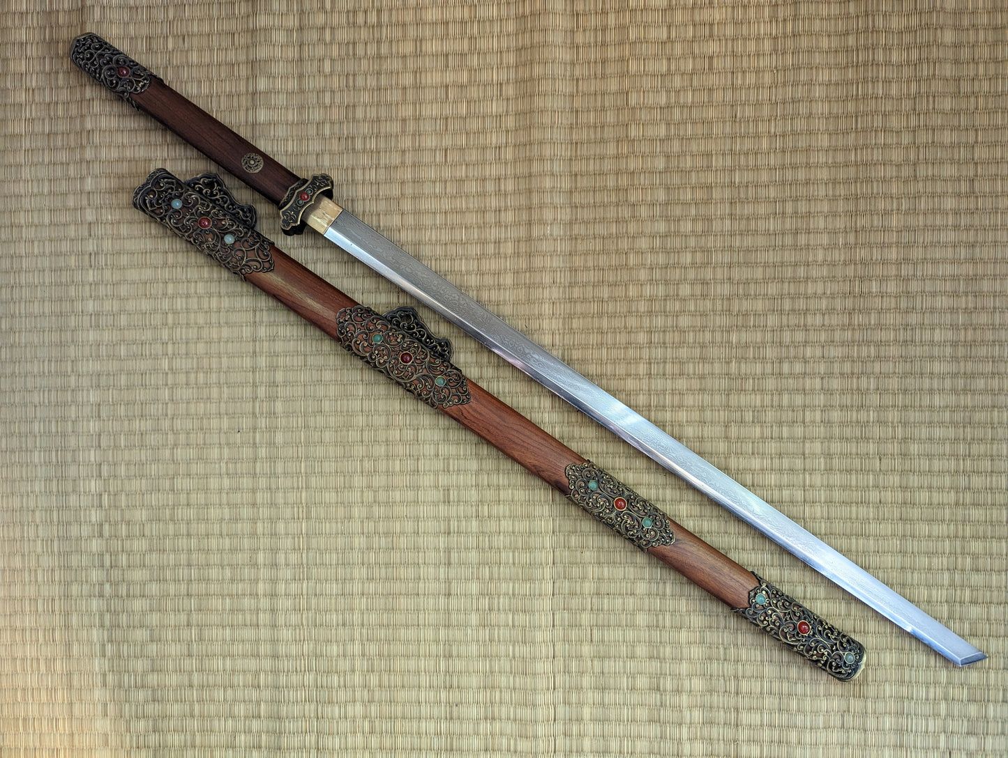 Lattice Tang Dao - Phoenix Arms Damascus, Brass fittings