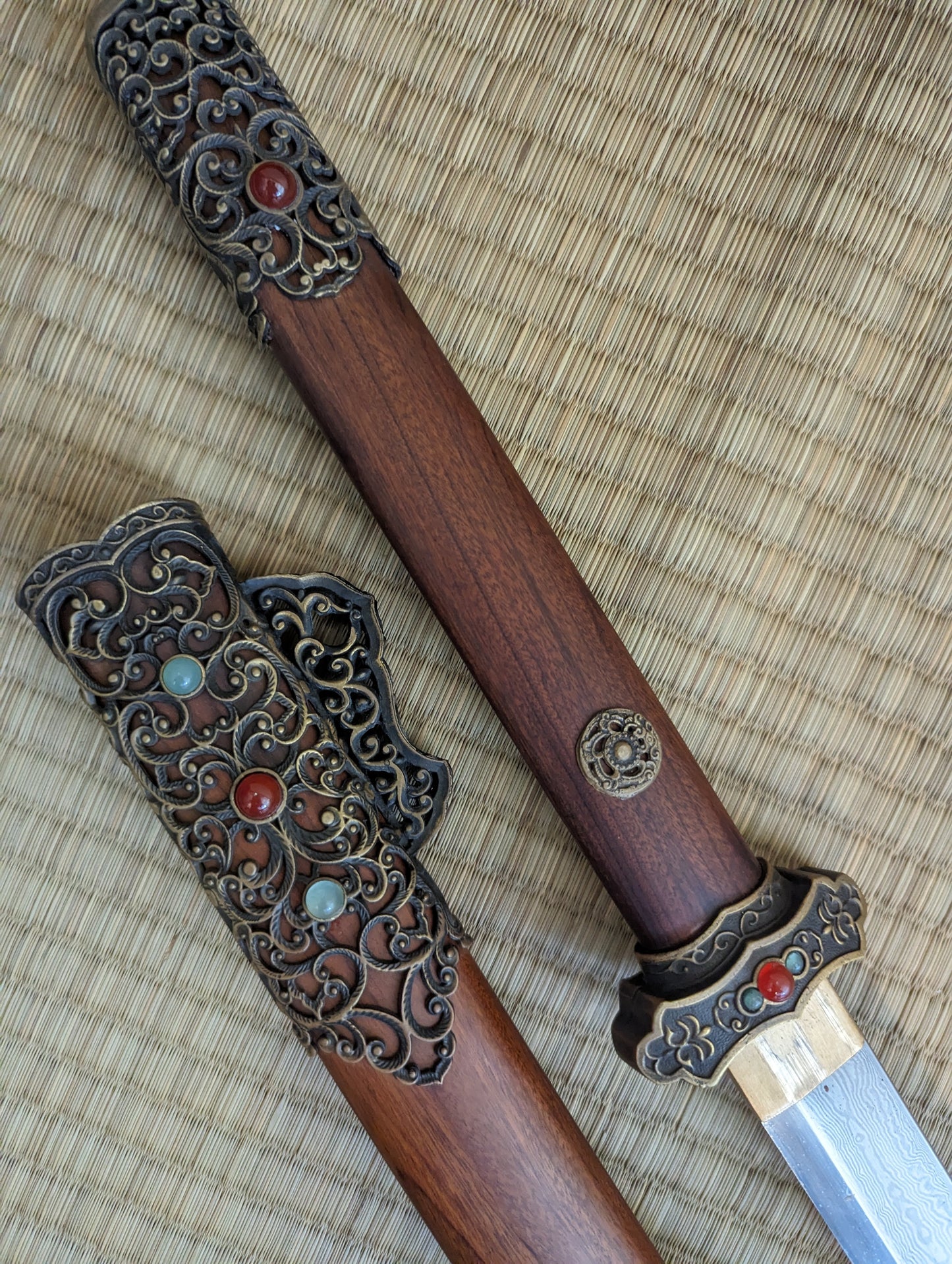 Lattice Tang Dao - Phoenix Arms Damascus, Brass fittings