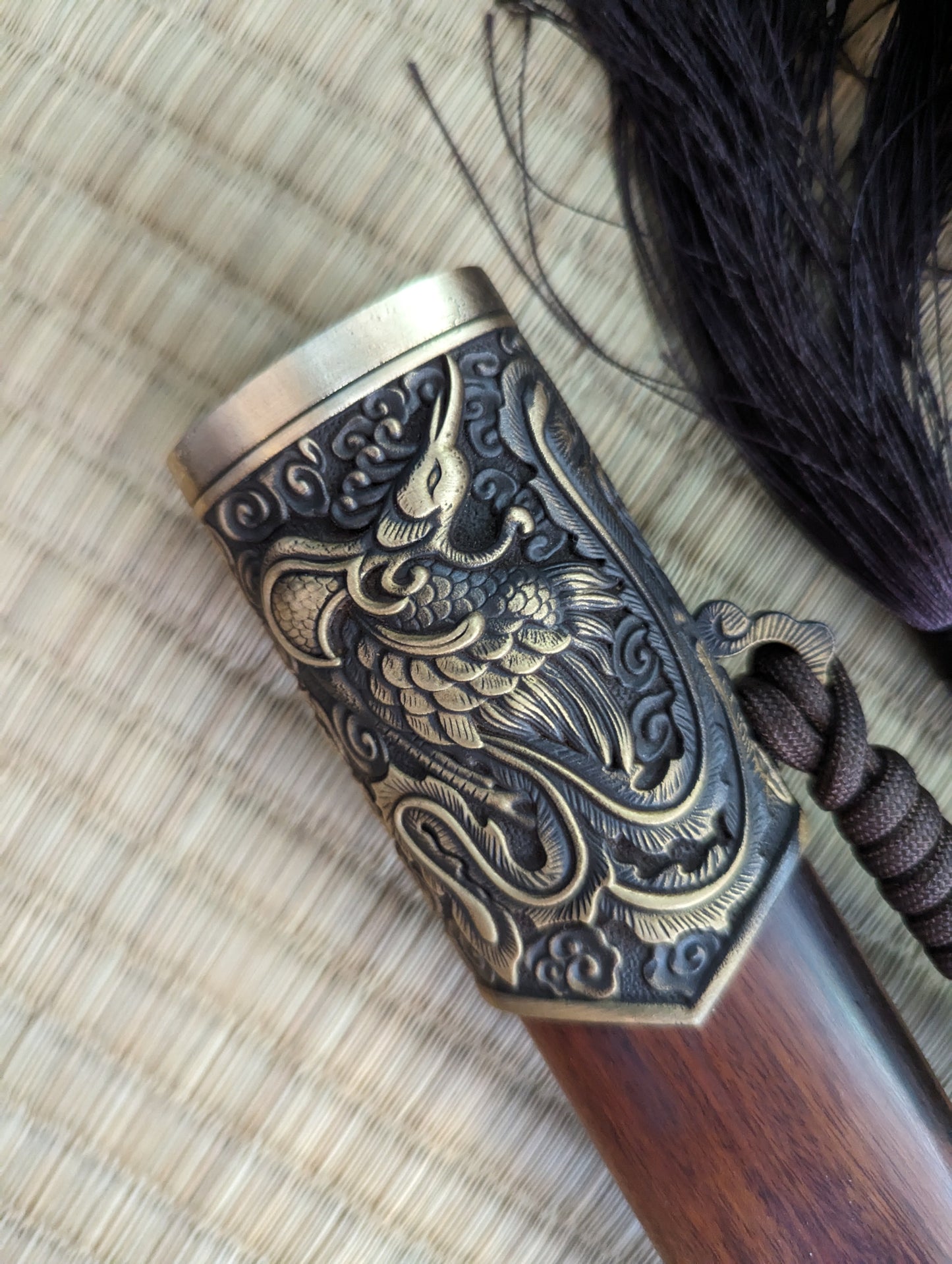 Tang Dao - Phoenix Fittings, Clay Tempered Damascus Steel
