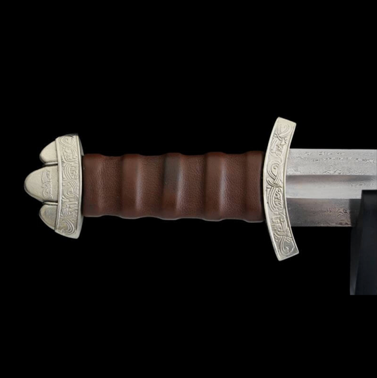 Swordier Single Handed Viking Sword White Bronze Leather Sheath Damascus
