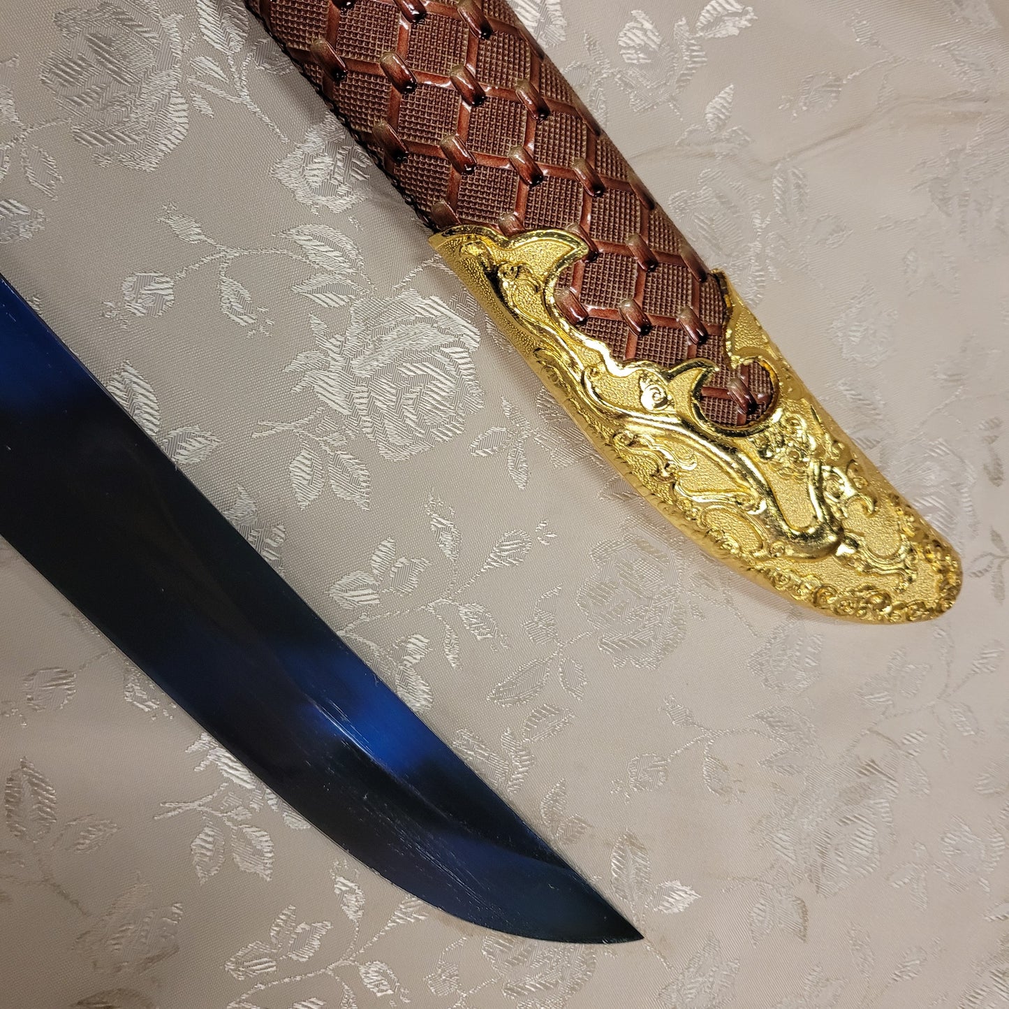 Dao, Blue Manganese Steel, Red Leather Scabbard, DragonTheme