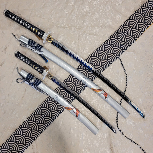 2-Sword Set- Blue Wave Carbon Steel, Carp Theme