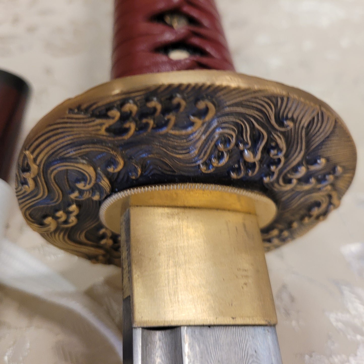 2-Sword Set, Folded steel, clay tempered hamom, abrasive polish,  Copper Fittings
