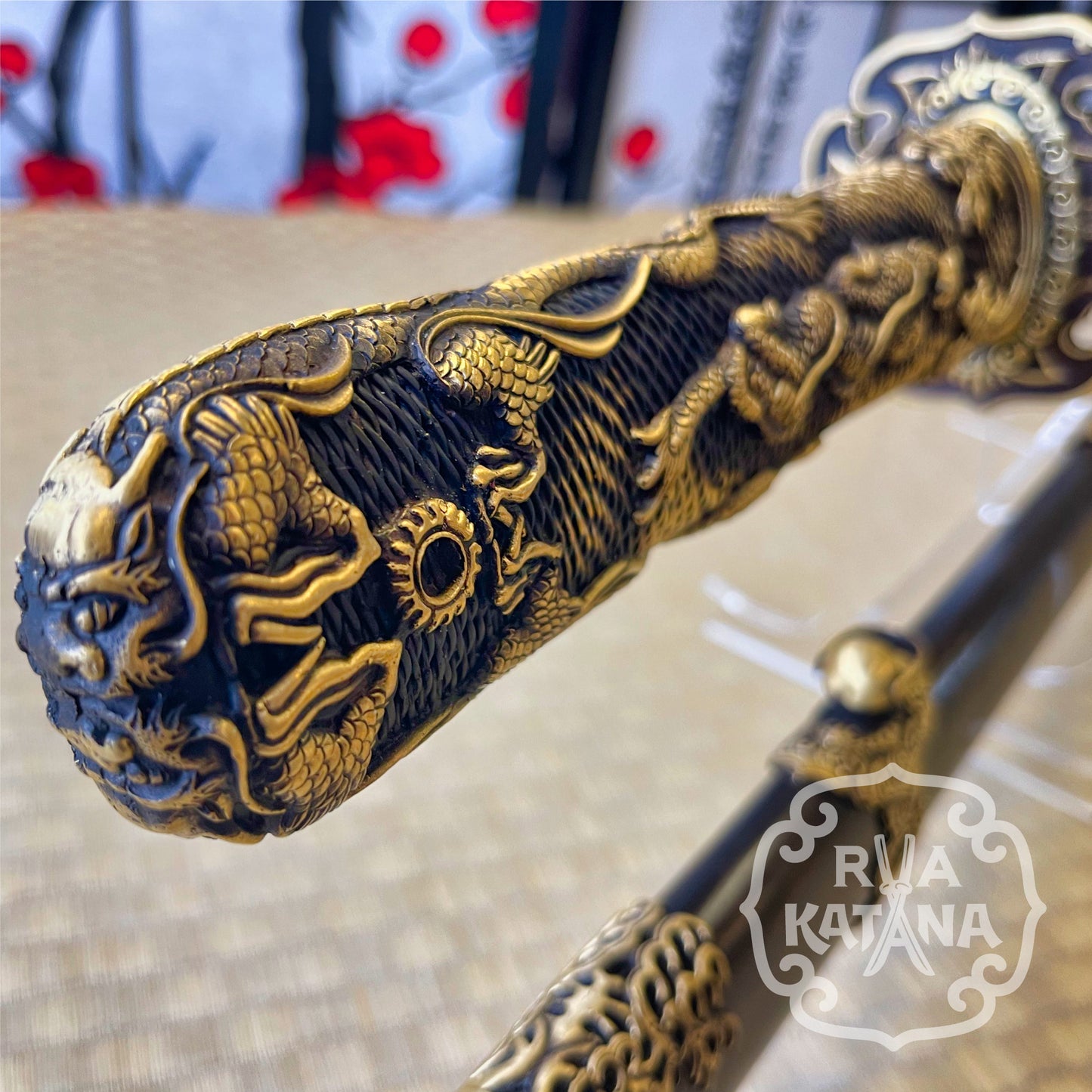 Jian - Phoenix Arms water dragon - Tang Dynasty Damascus, Brass fittings