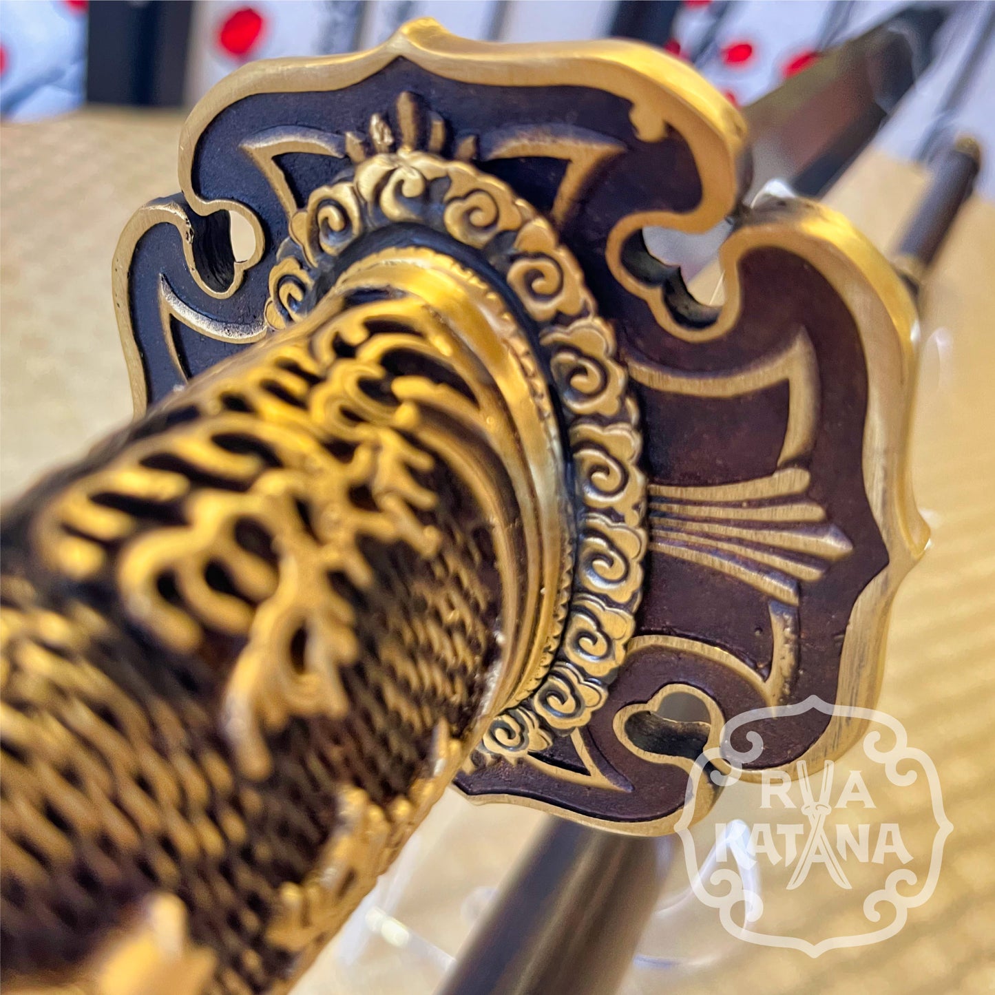 Jian - Phoenix Arms water dragon - Tang Dynasty Damascus, Brass fittings