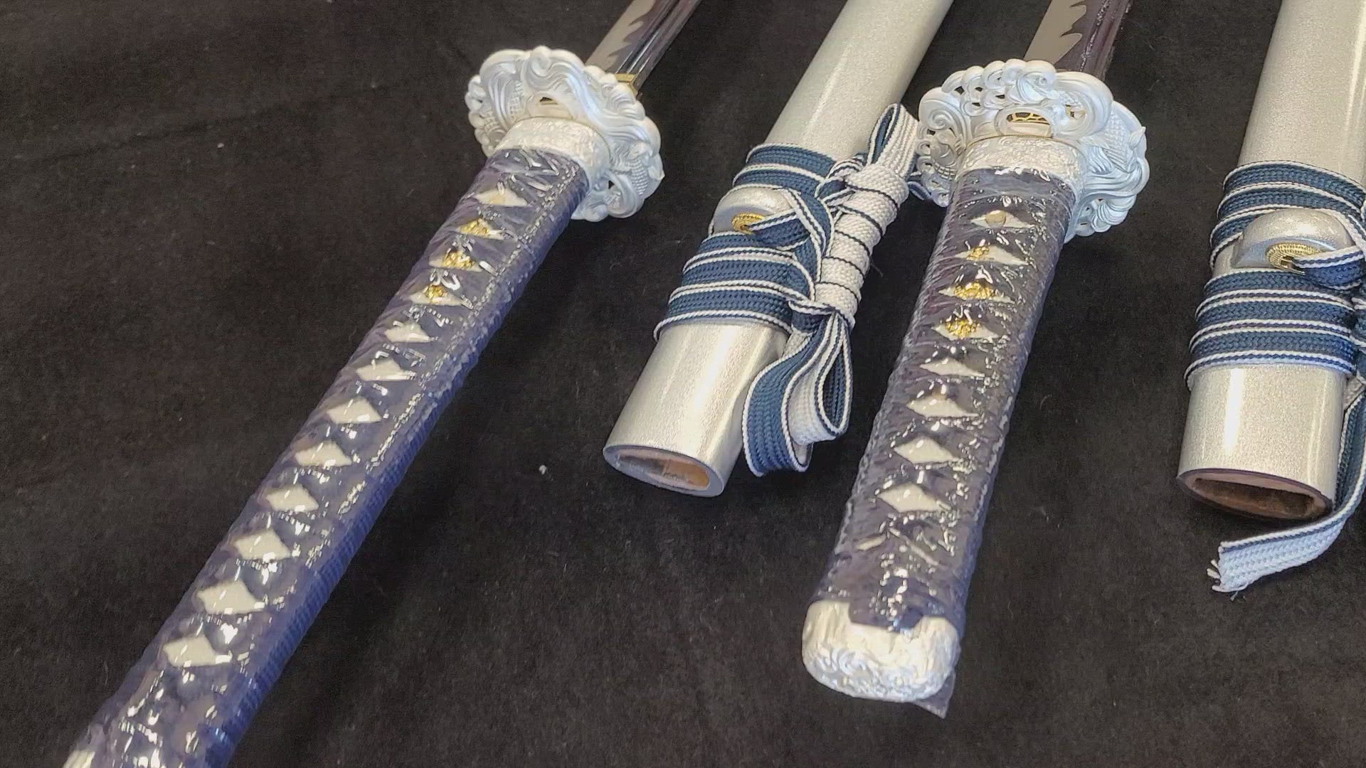 2-Sword Set- Blue Wave Carbon Steel, Carp Theme