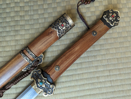 Jian - Phoenix Arms Tang Dynasty Damascus, Brass fittings