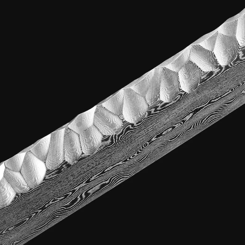 Katana Ripple Pattern Katana - Damascus, Hammered Spine, Copper Fittings, Swirling Dragons T ...
