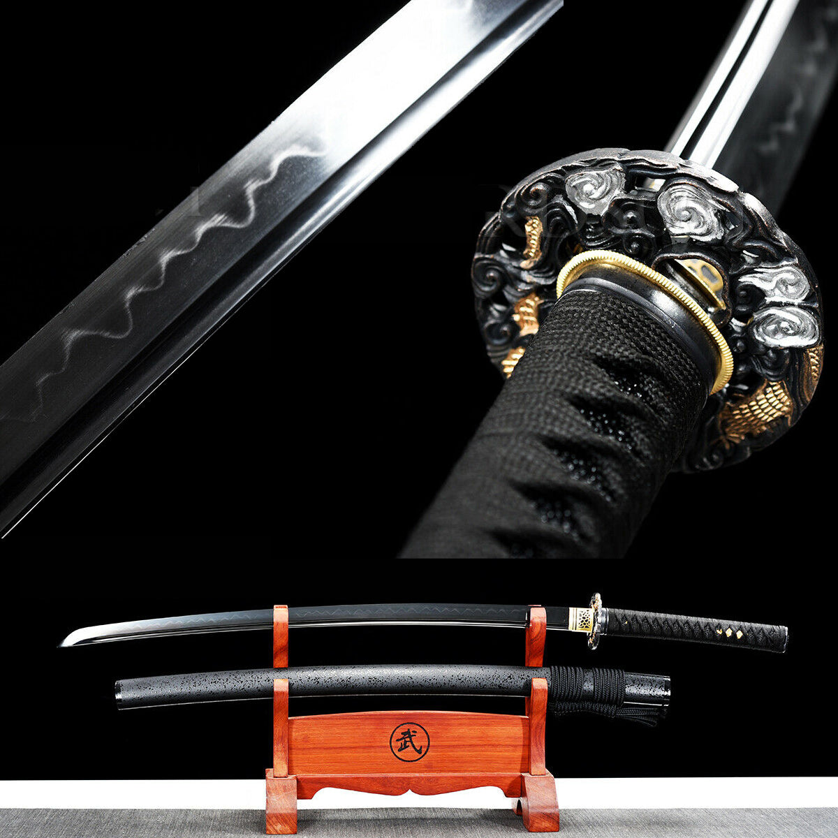 Katana - Midnight Sea Dragon - Black T10 Steel, Clay Tempered