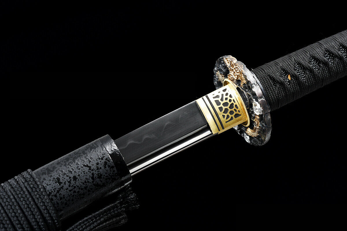 Katana - Midnight Sea Dragon - Black T10 Steel, Clay Tempered