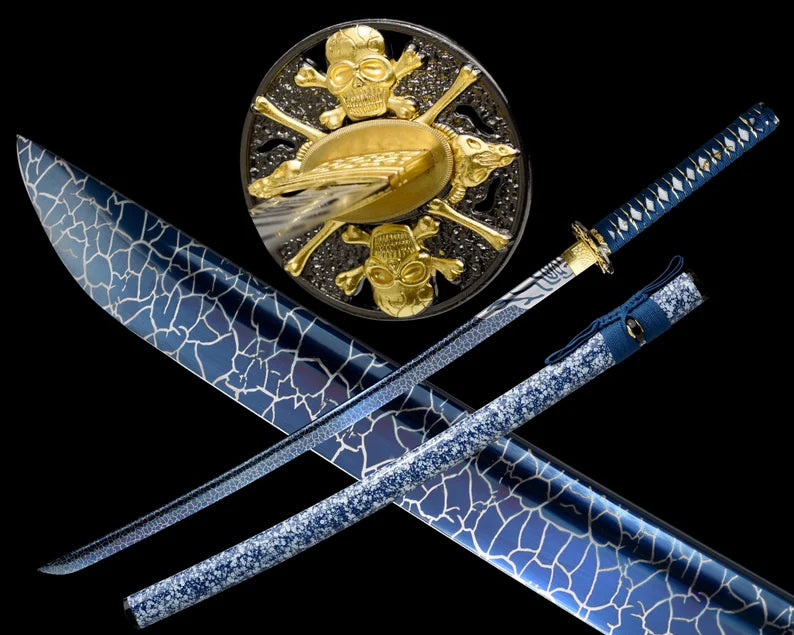 Dragonspring Katana - Blue Skull - 1060 Blued Steel