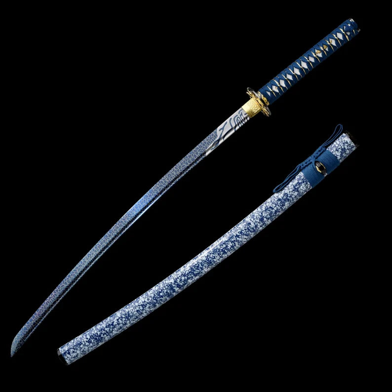 Dragonspring Katana - Blue Skull - 1060 Blued Steel