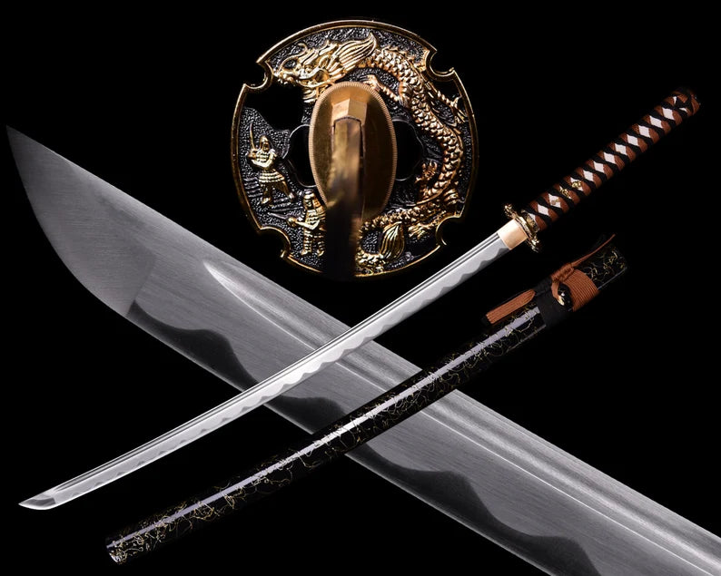 Dragonspring Katana - Black and Tan Dragon - 1060 Steel