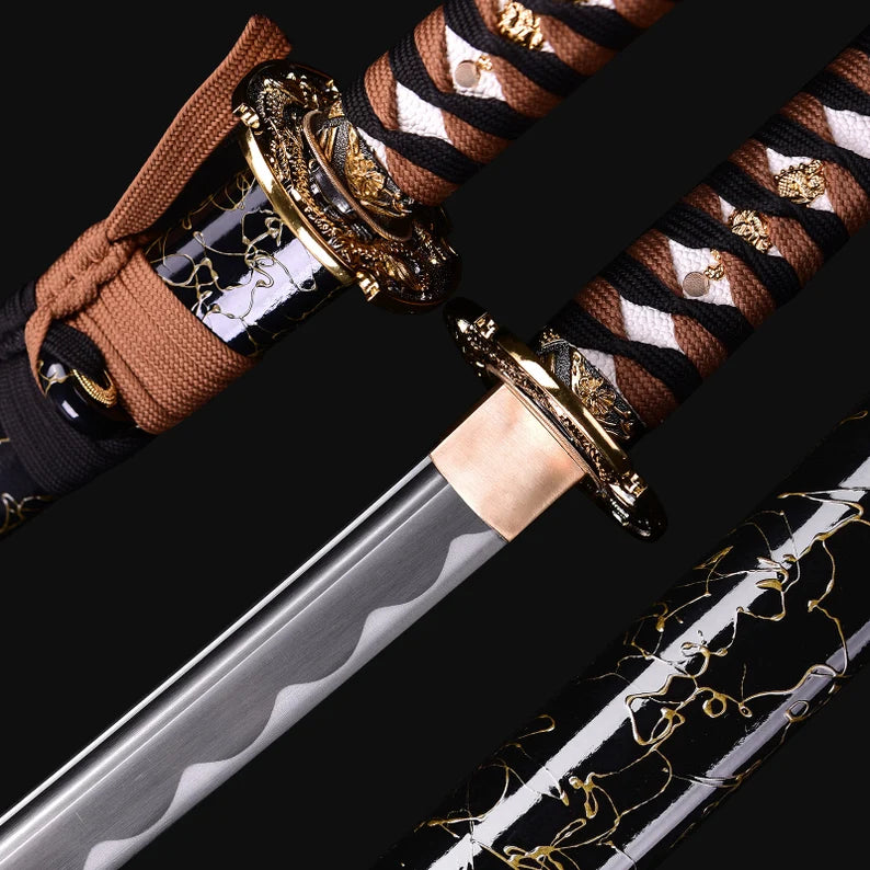 Dragonspring Katana - Black and Tan Dragon - 1060 Steel