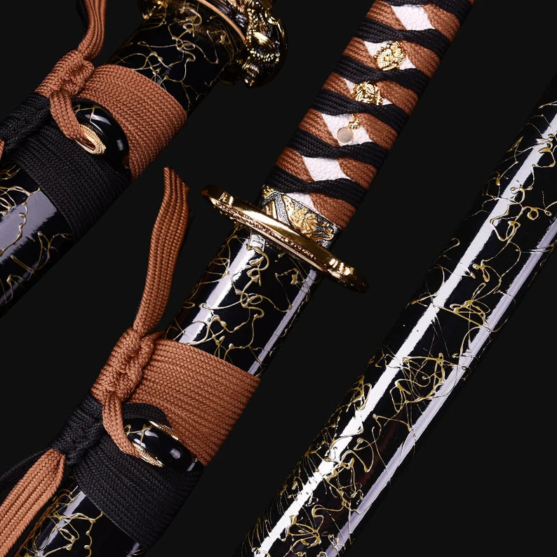 Dragonspring Katana - Black and Tan Dragon - 1060 Steel