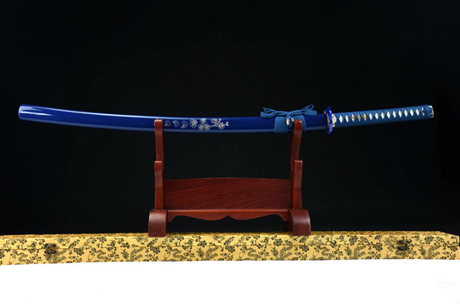 Katana - Blue Fuji - Engraved Carbon Steel, Mount Fuji Theme
