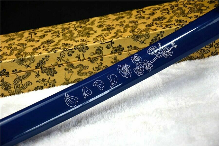 Katana - Blue Fuji - Engraved Carbon Steel, Mount Fuji Theme