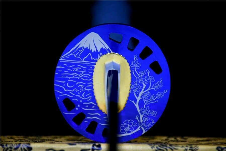 Katana - Blue Fuji - Engraved Carbon Steel, Mount Fuji Theme